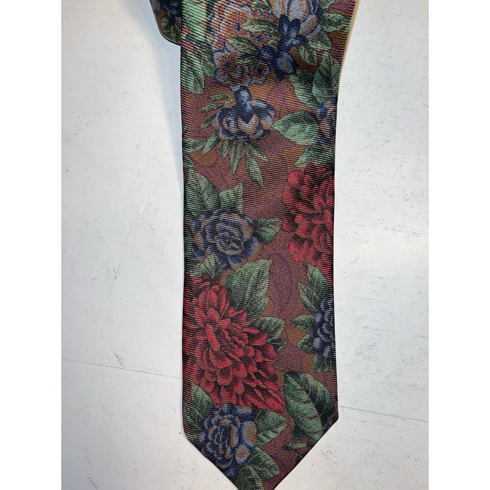 POLO RALPH LAUREN MULTICOLOR FLORAL PAISLEY SILK TIE PURPLE ON BROWN